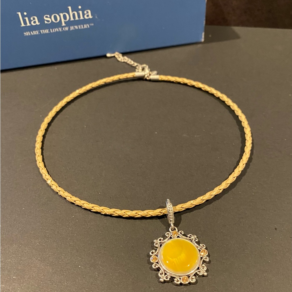 Lia Sophia Women's Braided Choker with Charm Tan/Golden Yellow Charm.